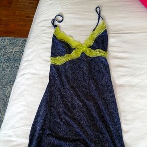 Blue and Yellow Lace Slip Dress